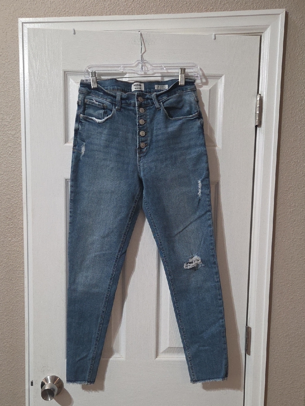 Kensie High-Rise Button-Fly Distressed Jeans - Blue